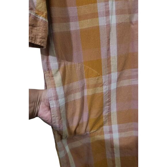 PrAna Deryn Champagne Plaid Roll Tab Sleeve Dress Large Active Camping Outdoors - Picture 5 of 16